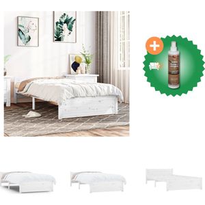vidaXL Houten bedframe - eenpersoons - 90 x 190 cm - wit - Bed - Inclusief Houtreiniger en verfrisser