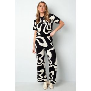 Gebreide broek - organische strepen print - dames - nieuw - lente/zomer 2024 - zwart - maat S