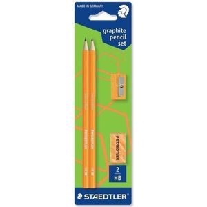 STAEDTLER - neon set - 2 HB potloden + gum + potloodslijper