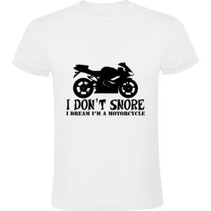 I dream i am a motorcycle Heren t-shirt | snurken | motor | slaap | snore | Wit