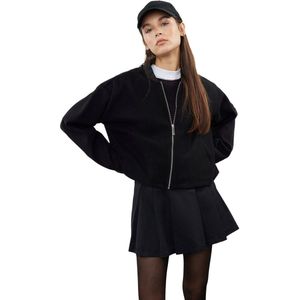 Trendyol Zwarte Oversized Bomberjack Met Stempel Twoaw25Mo00053