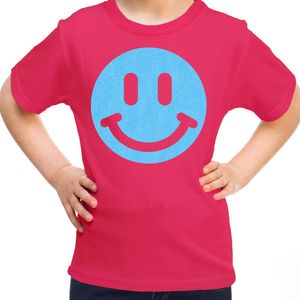 Bellatio Decorations T-shirt voor meisjes - smiley - roze - kinderen 146/152