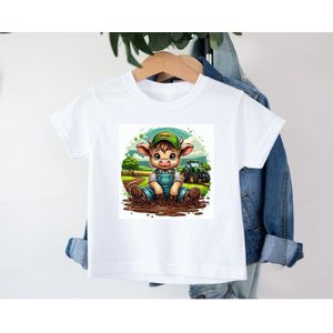 Kinder T-shirt met vrolijke print -boeren - tractor- wrangler -koeien -dieren - boy -girl - cow 13