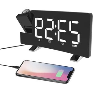 Digitale Projectie Wekker FM Radio Klok met USB Charger 2 Alarm Setting 5 '' Grote Display Snooze Functie - Wit