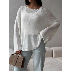 Oversized T-shirts Losse pasvorm Ronde hals Shirts Lange mouwen Gebreide trui, Badpak Mesh Cover Up Sexy