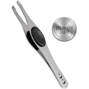 Wenkbrauwpincet en borstel voor precisie plukken - schuine tips voor ingegroeide haren - roestvrij staal