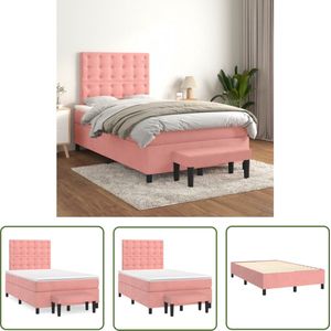 The Living Store Boxspring met matras fluweel roze 120x200 cm - Boxspringbed - Rooskleurig Bed - Velvet Bed - Tweepersoonsbed - King Size Bed