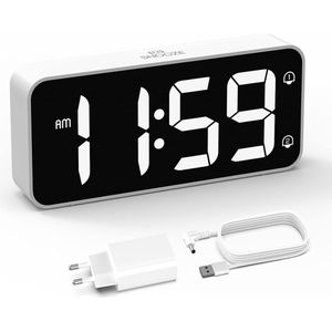 Digitale Wekker met Groot LED-Scherm, Instelbare Helderheid en USB Oplaadpoort