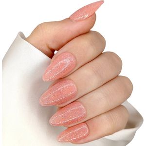 SD Press on Nails - B-31 - Plaknagels - Nagelset 20 Nagels - Nude shimmer peach - Gellak - Nagellak - Kort Stiletto- Nageltips - Nepnagels met Lijm - Kunstnagels - Nail Art - Handmade - Valse nagels - Nagelvijl - Accessoires - Korte Nagels - Stiletto