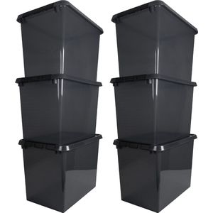 Comfort Line opbergbox 72L transparant grijs - zwart set van 6