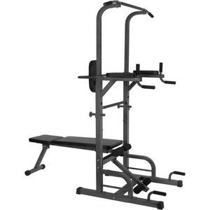 Gran Vida® - Power Tower - Multifunctionele Fitness Toren - Full Body - Verstelbare Hoogte - Opvouwbare Bank - Antislip Poten