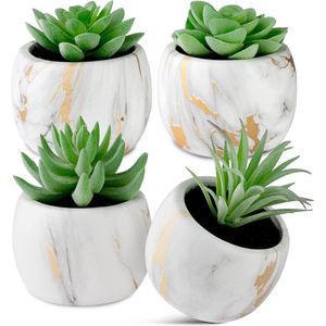 [Set van 4 kunstplanten met keramische pot - mooie met marmerlook - kunstplanten perfecte decoratie - kamerplanten - modern en tijdloos design