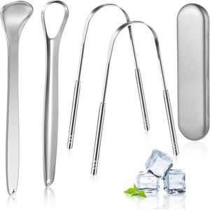 4 stuks tongschraperset - Tongschraper - Met opbergdoos - Reinigt tongvuil - Verfrist de adem - Tongreiniger - Metalen tongschraper - Zilver