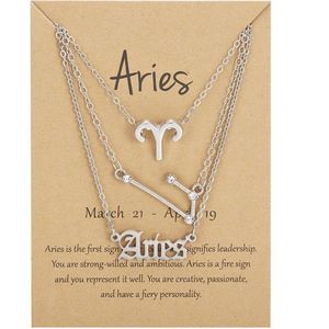Bixorp Stars Set van 3 Ram / Gemini Kettingen - Zilverkleurige Ketting op Cadeau Kaartje - Sterrenbeeld / Zodiac Sieraden Set