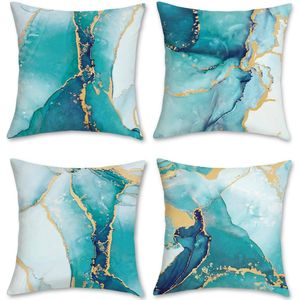 Ibenzoa® Set van 4 Luxe Sierkussenslopen in Turquoise Marmer Design, 40 x 40 cm, Zacht Fluweel, Modern en Stijlvol