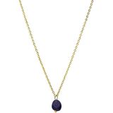 Lucardi Dames Stalen goldplated ketting met saffier - Ketting - Staal - Goudkleurig - 45 cm