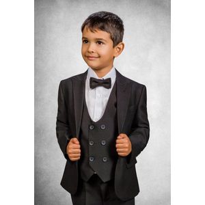 Kinder pak kostuum zwart 8jaar (128) 5delig smoking pak jongens kleding set kinderpak kostuum suit communie nette slim fit pak bruidsjonker