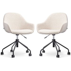 Nolon Nout-Mae Bureaustoelen Set van 2 Bouclé Beige - Stof - Verstelbaar - Wieltjes - Zwart Onderstel - Design - Comfortabel