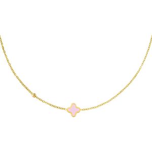 Clover ketting - Fanciy.nl - goud - gold plated - Nikkel vrij - waterproof - roze - claver