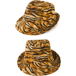 Verkleed hoedje Party Kojak hoed met tijgerprint - 2x - bruin - Carnaval/pimp/festival/foute party