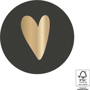 24x Sluitsticker Hart goud | Dark Black | 35 mm | Sluitzegel hart | Sluitsticker | Chique inpakken | Traktatie - Verjaardag - Feest | Trouwkaart | Geboortekaart