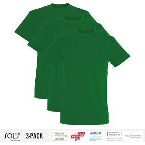 3 Pack Sol's Heren T-Shirt 100% biologisch katoen Ronde hals Kelly Groen Maat S