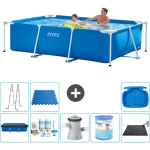 Intex Rechthoekig Frame Zwembad - 260 x 160 x 65 cm - Blauw - Inclusief Afdekzeil - Onderhoudspakket - Zwembadfilterpomp - Filter - Solar Mat - Ladder - Voetenbad - Vloertegels