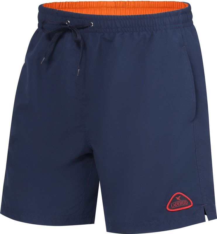 Ladeheid LA-ZA-SWS-Long Heren Zwembroek - Zwemshorts - met zijzakken en achterzak - sneldrogend - met binnenslip van mesh - Koordsluiting - Polyester - Marineblauw/Oranje - M