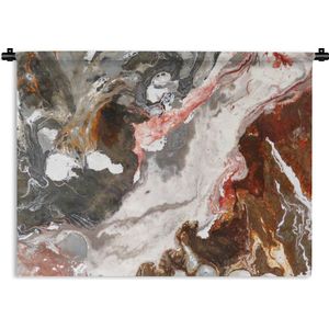 Wandkleed - Wanddoek - Wit - Rood - Graniet - Steen - 180x135 cm - Wandtapijt