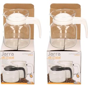 2x stuks theepotten met witte deksel en handvat 0,65 liter - Glazen thee/koffie potten - 650 ml theepot