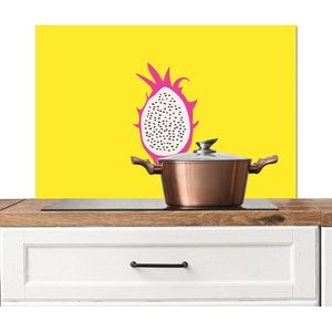 Spatscherm keuken 90x60 cm - Kookplaat achterwand Illustratie - Drakenvrucht - Kleurrijk - Muurbeschermer - Spatwand fornuis - Hoogwaardig aluminium