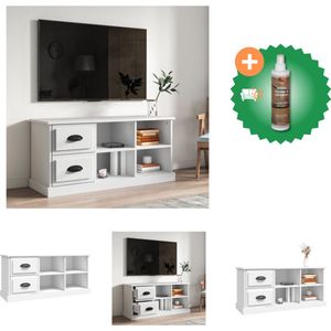 vidaXL Tv-meubel 102x35-5x47-5 cm bewerkt hout wit - Kast - Inclusief Houtreiniger en verfrisser