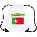 Portugal nylon rijgkoord rugzak/ sporttas wit met Portugese vlag