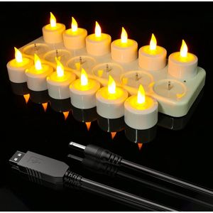 Oplaadbare LED Waxinelichtjes Set - USB Oplaadbaar - Inclusief 12 Flameloze Kaarsen - Met Oplaaddock, USB-Kabel en Glazen Houders - Perfect Voor Thuis, Bruiloften, Halloween, Thanksgiving en Kerstdecoratie