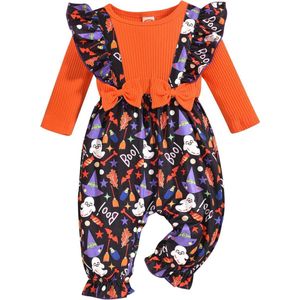 Allecto Plus - Romper Bodysuit voor Baby Meisjes met Ruffles en Lange Mouwen - Katoenen Jumpsuit met Strikje - Geribbeld - Outfit Set