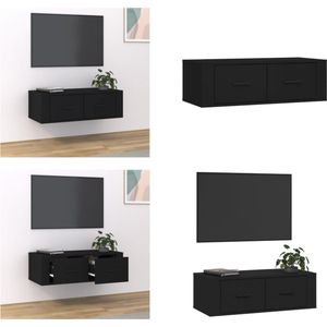 vidaXL Tv-hangmeubel 80x36x25 cm bewerkt hout zwart - Tv-kast - Tv-kasten - Tv-meubel - Hifi-meubel