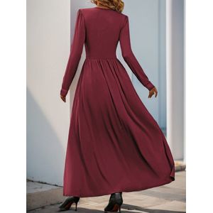 Dames maxi-jurk, V-hals, elegante cocktailjurk, A-lijn bruidsmeisjesjurk, baljurk Bordeaux S