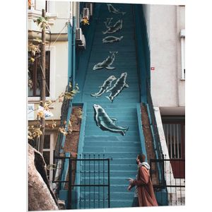 WallClassics - PVC Schuimplaat- Beschilderde Trap met Zeehonden - 75x100 cm Foto op PVC Schuimplaat
