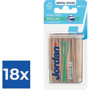 Jordan Tandenstokers - Regular - 100 stuks - Voordeelverpakking 18 stuks