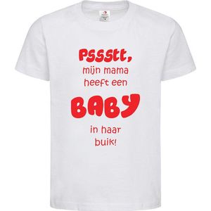 Shirt Aankondiging zwangerschap Pssstt, Mama heeft een baby in haar buik! | korte mouw | wit/rood | maat 134/140 zwangerschap aankondiging bekendmaking Baby big sis bro sister brother Grote Zus Broer