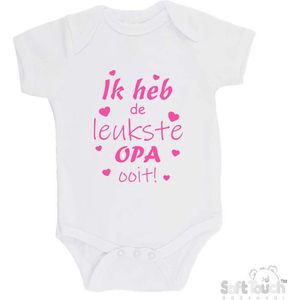 100% katoenen Romper ""Ik heb de leukste OPA ooit!"" Vaderdag Meisjes Katoen Wit/roze Maat 62/68