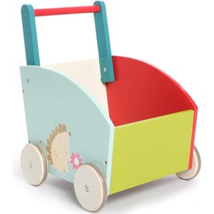 Loopwagen groen egel 2-in-1 - Voor kinderen vanaf 1 jaar - Houten trolley/duwwagen Loopwagen