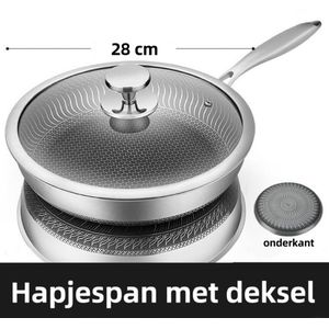 Hapjespan met deksel - Pan - Ø28cm - RVS - Inclusief glazen deksel