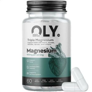 Oly Triple Magnesium Supplement 500mg - Met Magnesium Malaat, Bisglycinaat En Taurinaat - Ondersteunt Focus - 60 Vegan Capsules