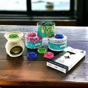 Waxmelts Geuren Pakket 3 x 10 Waxmelts incl. Brander & Waxinelichtjes - Balsam & myrrh, Basil peach, Lemon & lavender