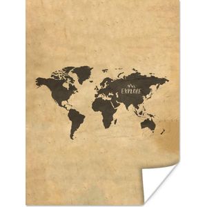 Poster Wereldkaart - Beige - Reizen - 120x160 cm XXL