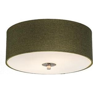 QAZQA drum jute - Moderne Plafondlamp met kap - 2 lichts - Ø 300 mm - Groen - Woonkamer | Slaapkamer