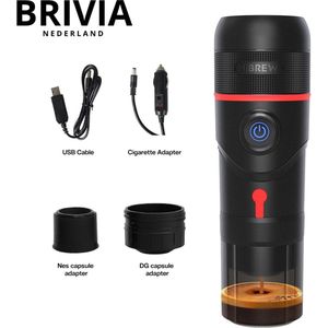 Brivia koffiezetapparaat - Draagbare espressomachine - Koffiezetapparaat 12 volt - Draagbare koffiemachine - Koffiecups van Nespresso en Dolce Gusto - Minipresso - Verwarmt water -Hete koffie in 5 minuten - Met adapter voor 230V