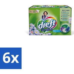 6 x Dreft - Wasmiddelcapsules - Blue Dreams - Frisse geurboost - 16 Wasbeurten - Wascapsules - Plasticvrije Verpakking - Wasmiddel - Wascapsules Dreft - Wasmiddel Capsules