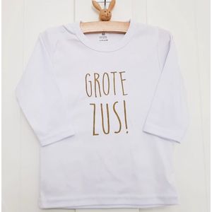 Shirt Ik word grote zus | lange mouw T-Shirt | wit met goud | maat 74 |big sis sister zwangerschap aankondiging bekendmaking big sis sister